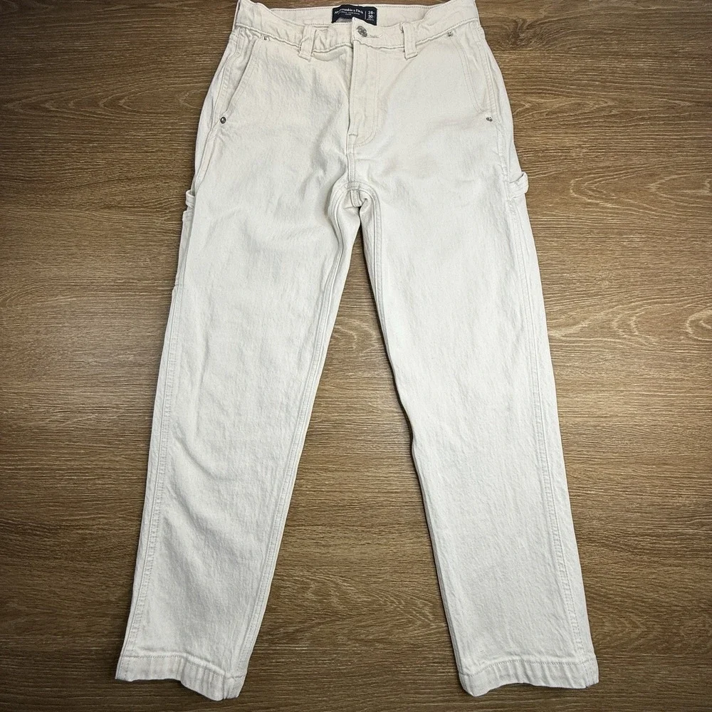 Abercrombie & Fitch Loose Carpenter Jeans Men's 28x30 White Utility Denim EUC